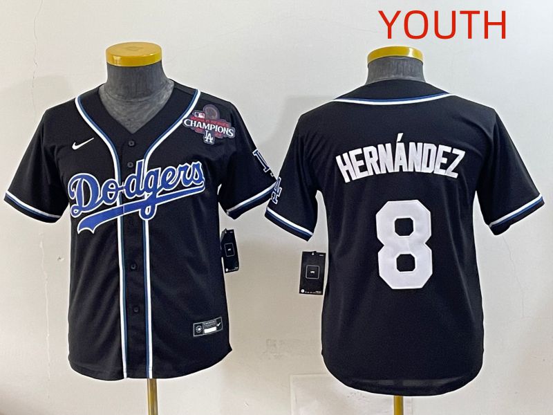 Youth 2025 Los Angeles Dodgers #8 Hernandez Black Three generations Fashion Nike MLB Jersey style 9